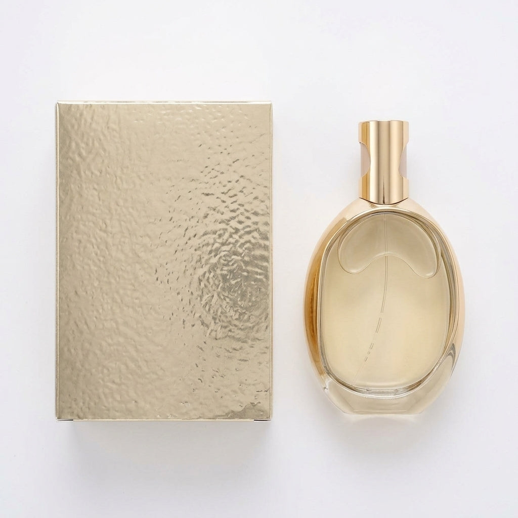 Perfume bottle and packaging box — Flat Lay - Back | Generated by Modelize
