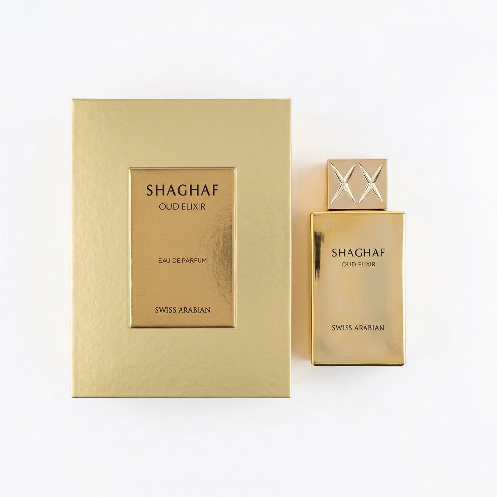 Fragrance bottle and luxury packaging — Flat Lay - Back | Generated by Modelize