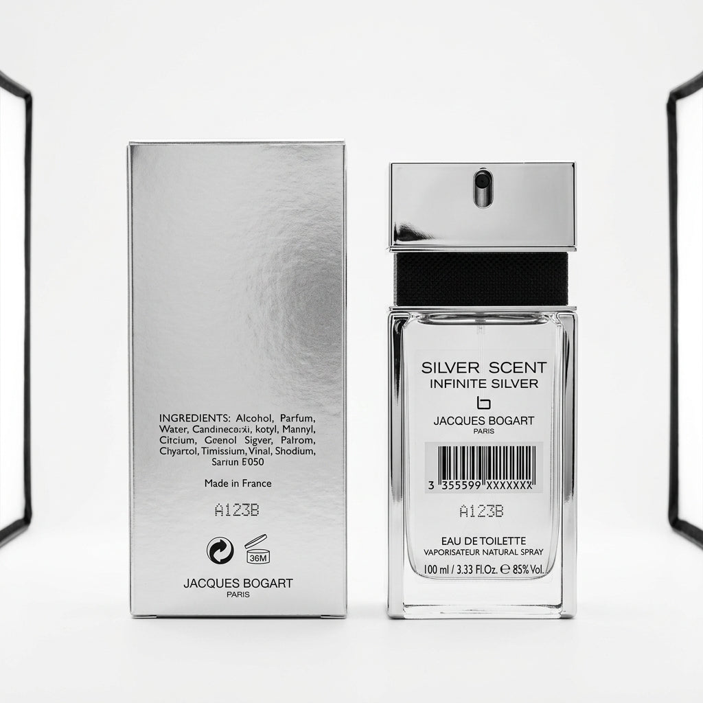 Fragrance bottle and packaging — Studio - Back View | Generated by Modelize