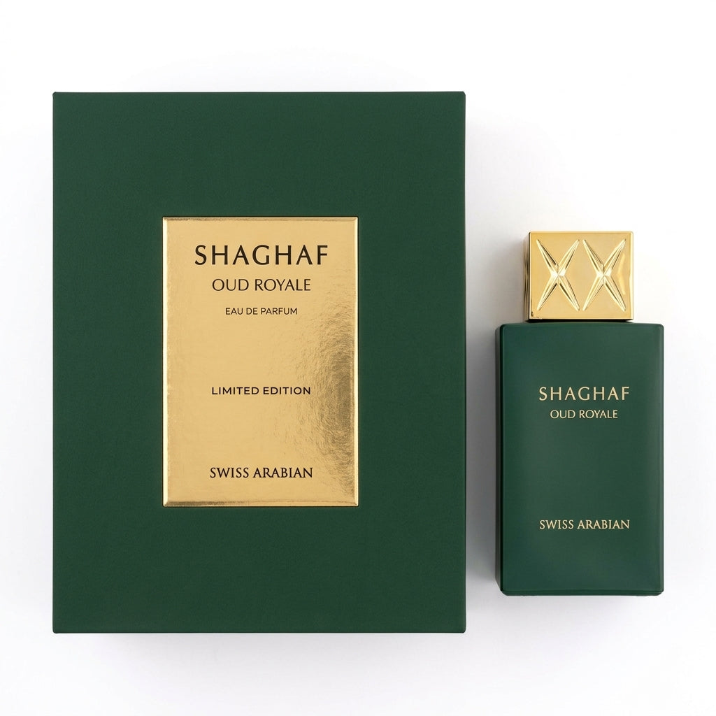 Perfume bottle and luxury packaging — Flat Lay - Front | Generated by Modelize