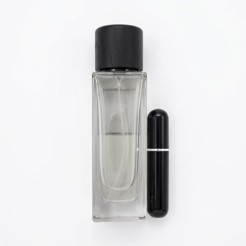 Eau De Parfum and Travel Spray — Flat Lay - Back | Generated by Modelize