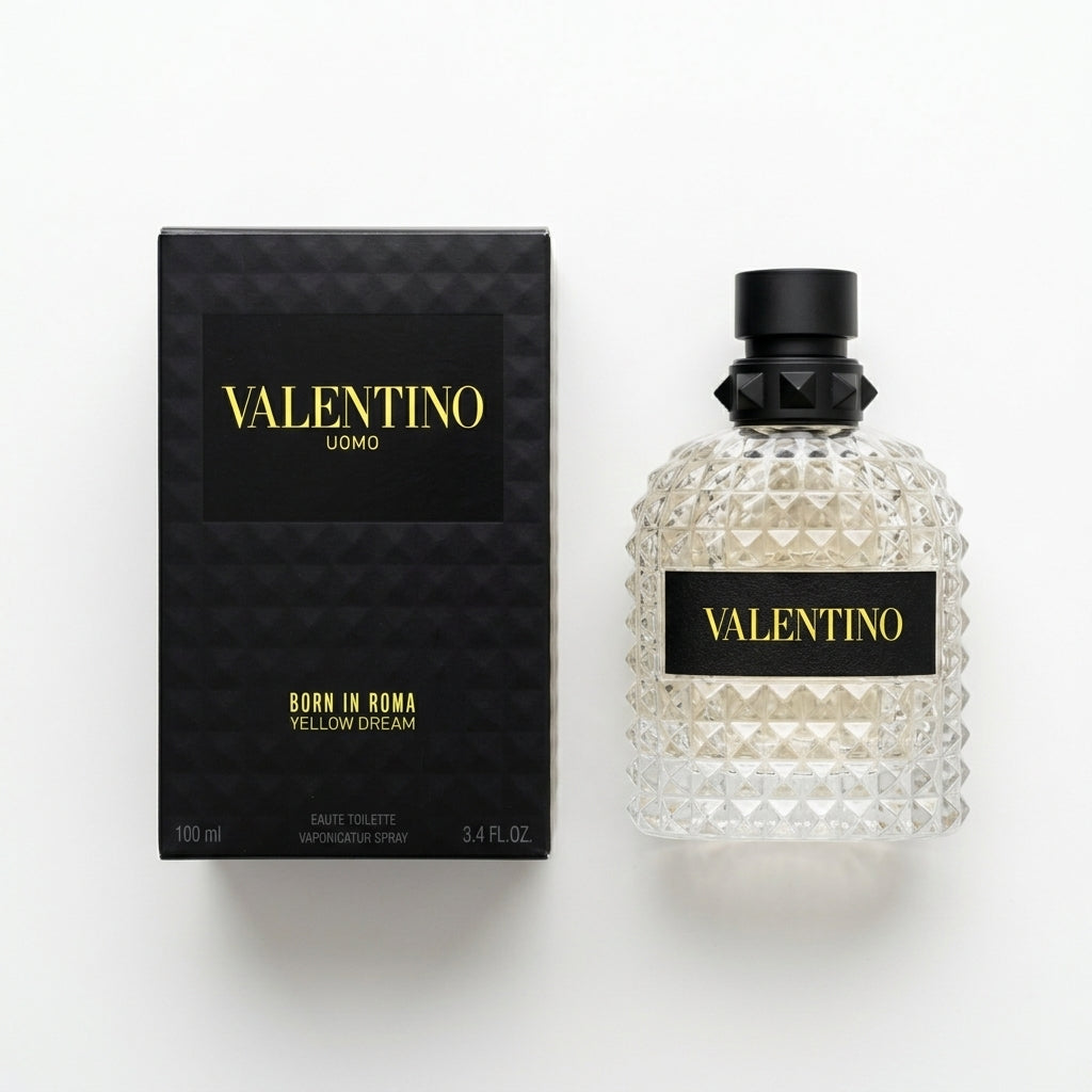 Fragrance bottle and packaging — Flat Lay - Front | Generated by Modelize